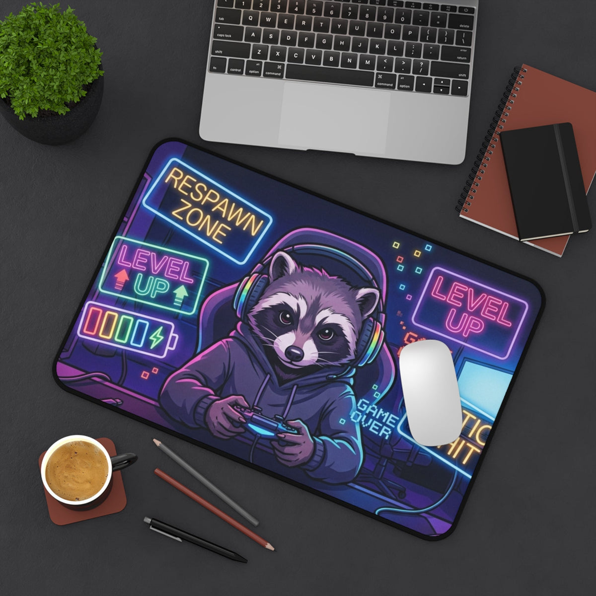 Gaming Raccoon Desk Mat - 12’’ × 18’’ - Home Decor