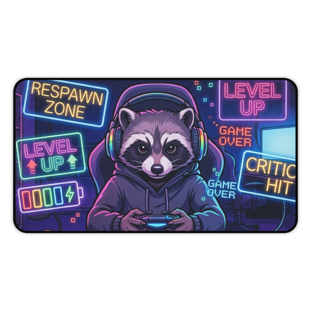 Gaming Raccoon Desk Mat - 12’’ × 22’’ - Home Decor