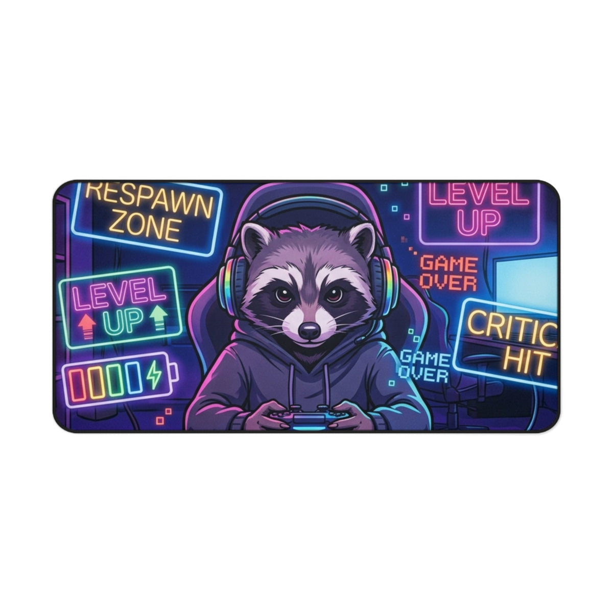 Gaming Raccoon Desk Mat - 16’’ × 32’’ - Home Decor