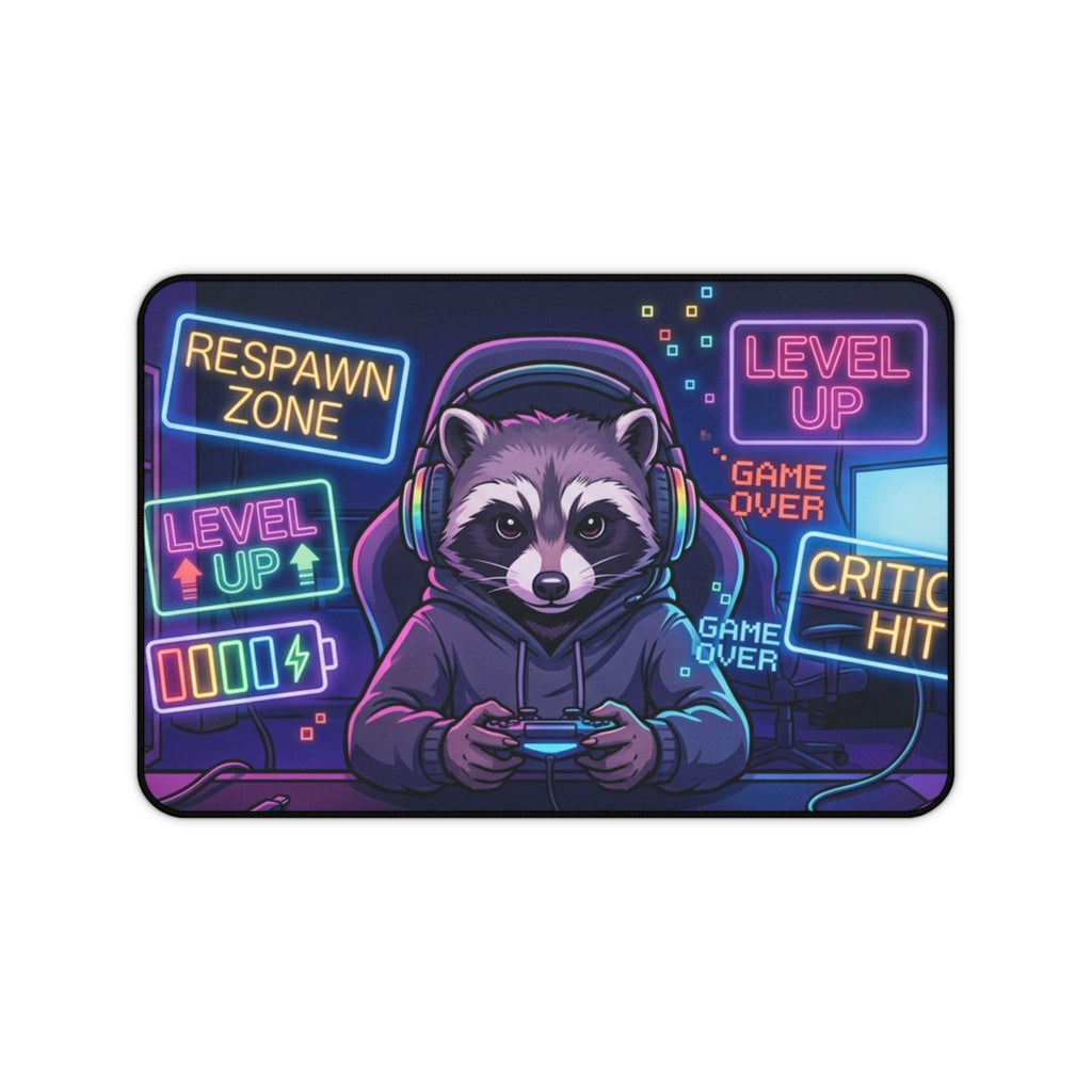 ’Level Up’ Gamer Raccoon Desk Bundle | 3 Piece Set - Desk Mat