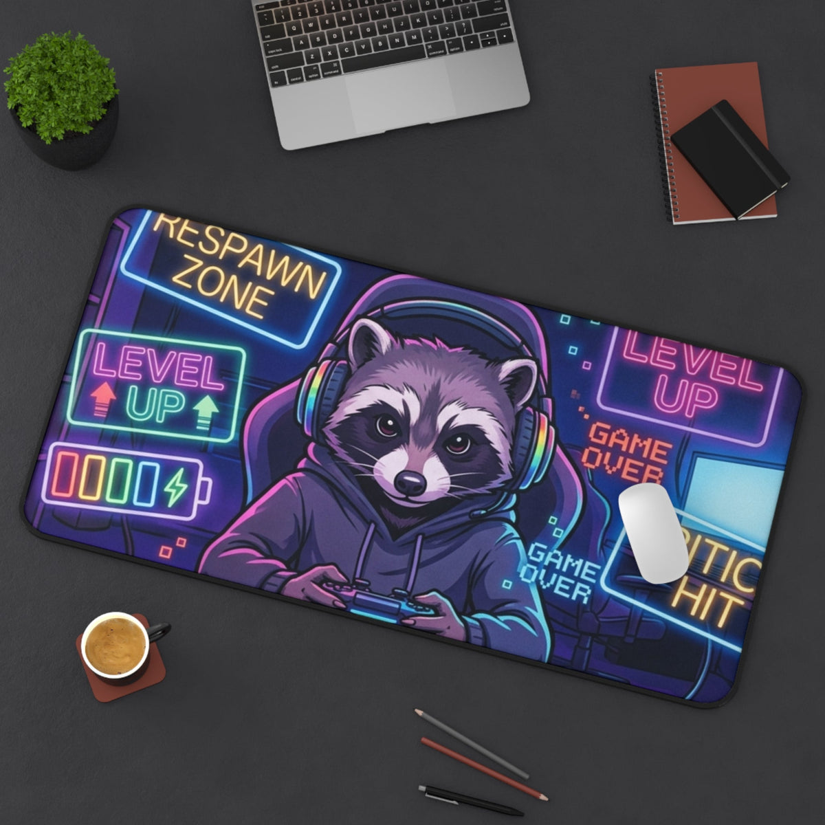 Gaming Raccoon Desk Mat - Home Decor