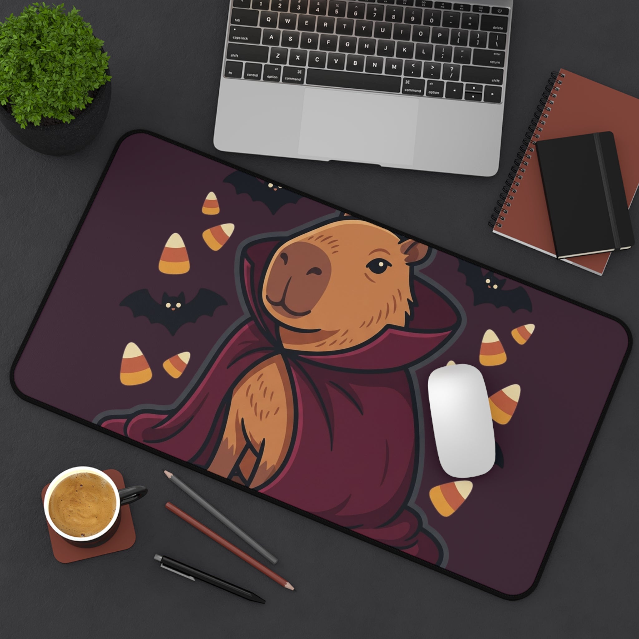 Halloween Capybara Vampire Desk Mat – Cute Spooky Candy Corn & Bats Mouse Pad - Home Decor
