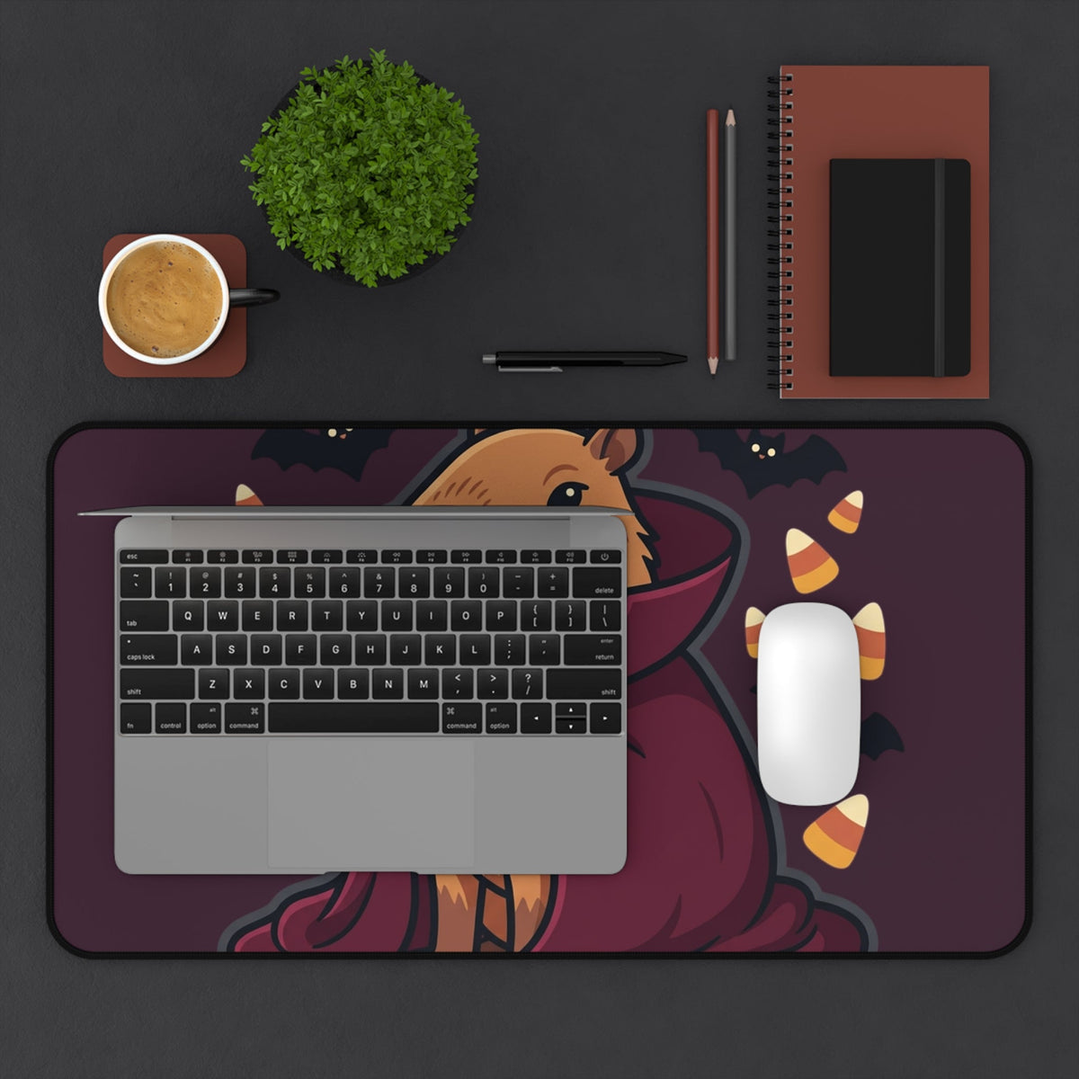 Halloween Capybara Vampire Desk Mat – Cute Spooky Candy Corn & Bats Mouse Pad - Home Decor