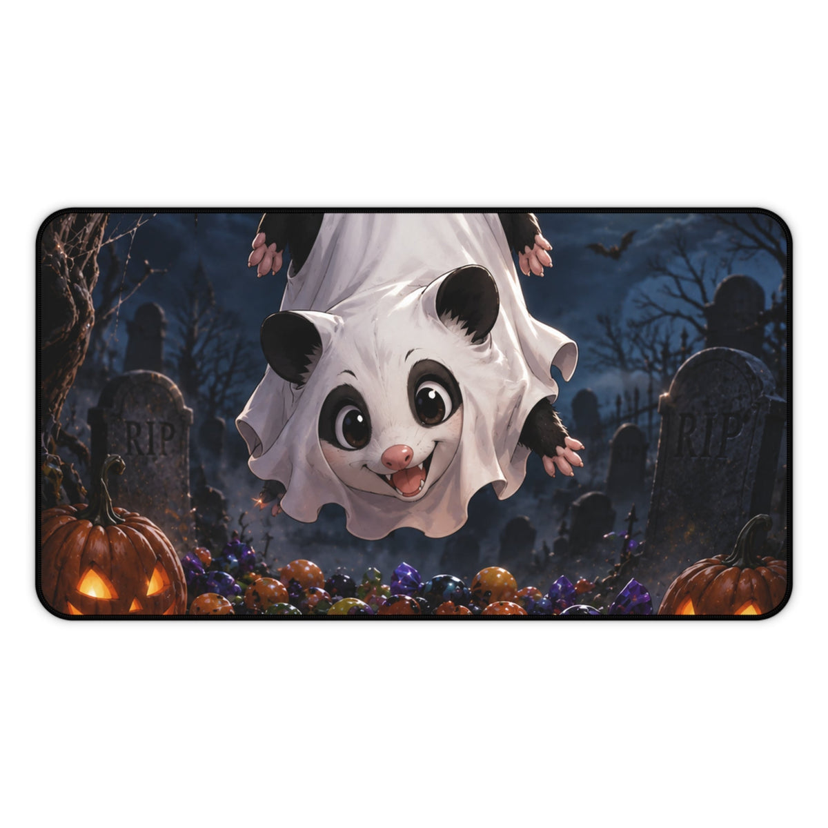 Halloween Possum Ghost Desk Mat, Cute Spooky Gaming & Office Mouse Pad - 12’’ × 22’’ - Home Decor