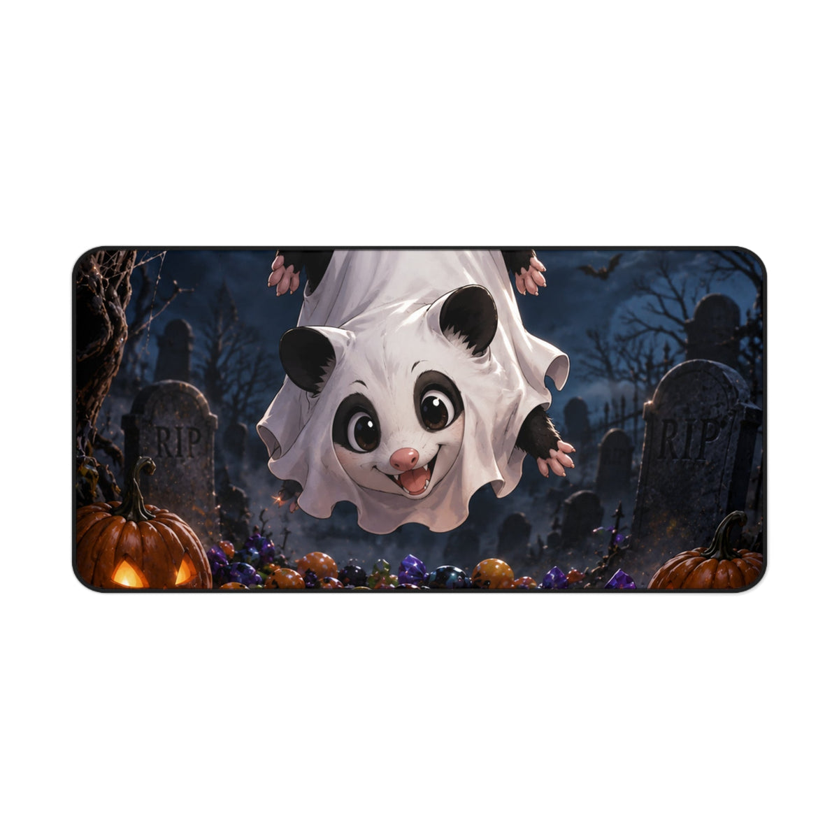 Halloween Possum Ghost Desk Mat, Cute Spooky Gaming & Office Mouse Pad - 16’’ × 32’’ - Home Decor