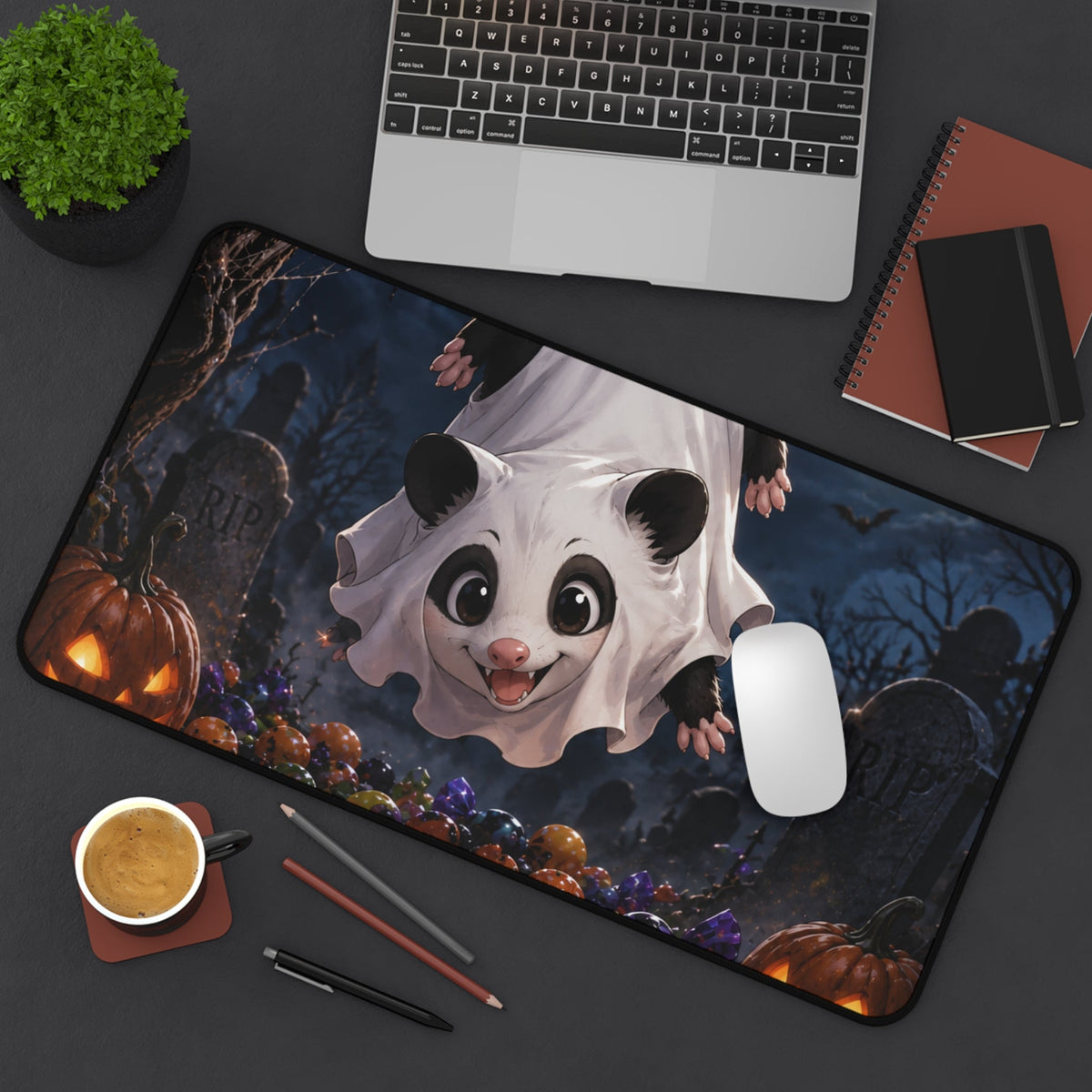 Halloween Possum Ghost Desk Mat, Cute Spooky Gaming & Office Mouse Pad - Home Decor