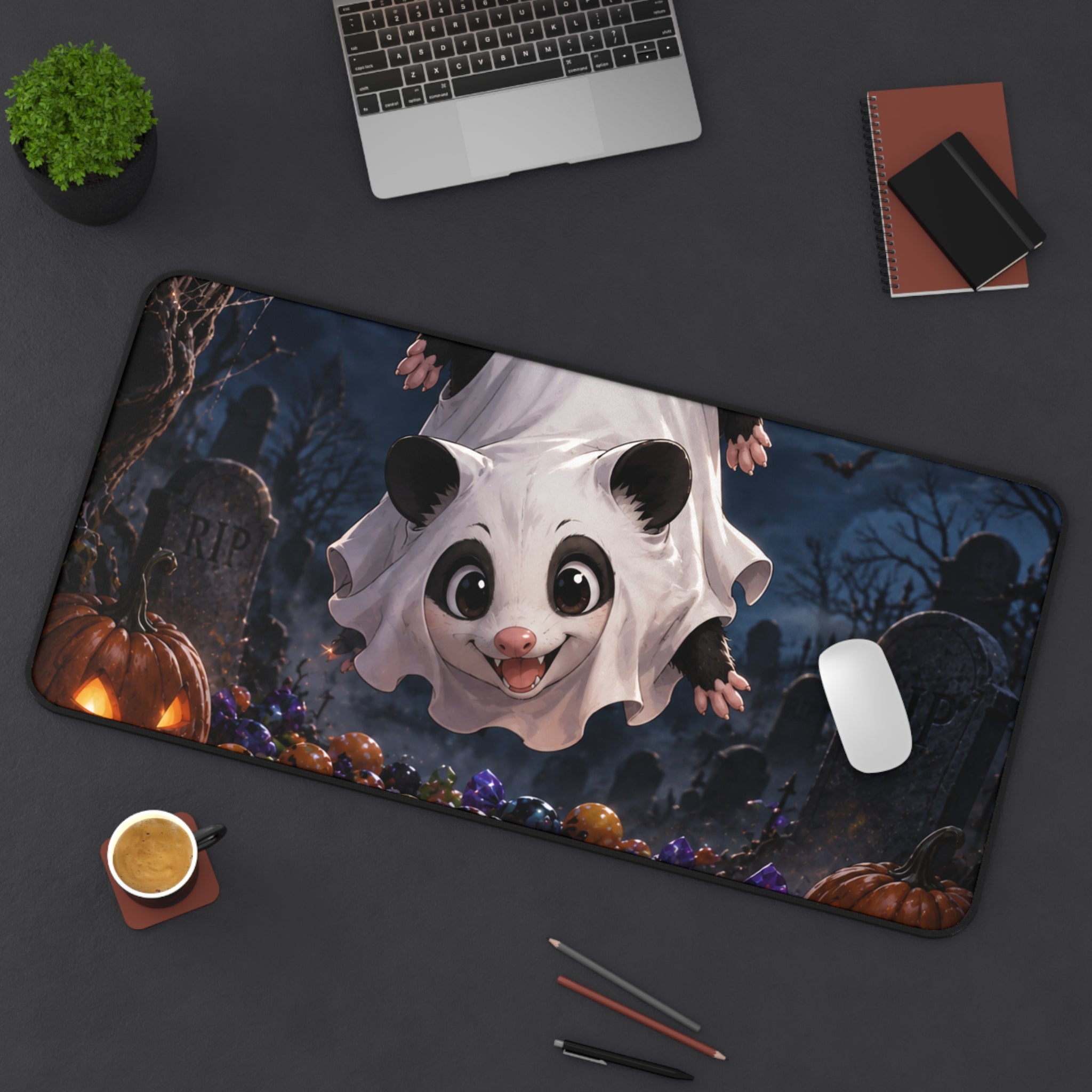 Halloween Possum Ghost Desk Mat, Cute Spooky Gaming & Office Mouse Pad - Home Decor