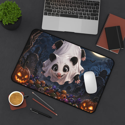 Halloween Possum Ghost Desk Mat, Cute Spooky Gaming & Office Mouse Pad - 12’’ × 18’’ - Home Decor