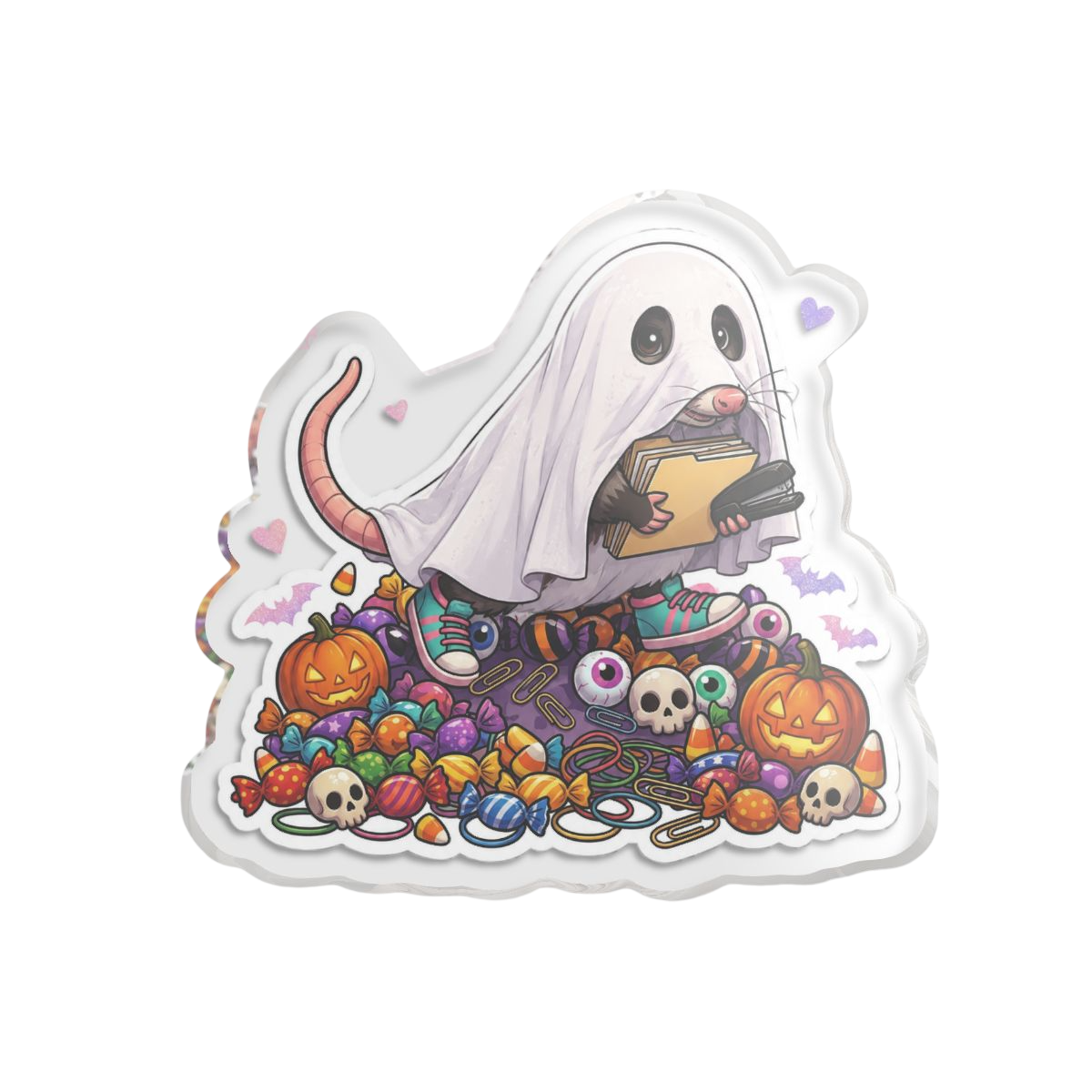 Halloween Possum Ghost Statue, Cute Spooky Candy Pile Collectible - 5’’ x 5’’ / Transparent - Home Decor