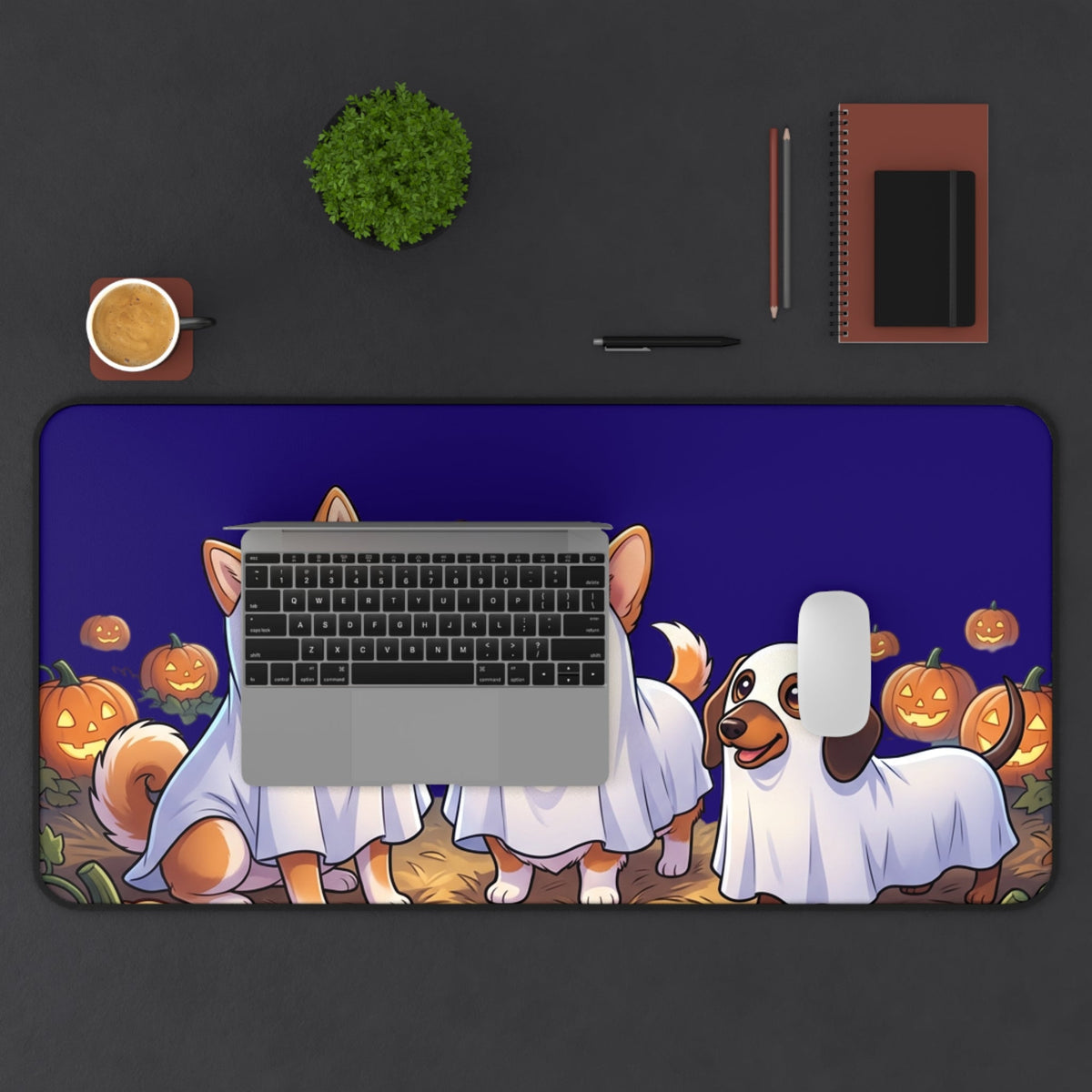 Halloween Shiba Corgi and Dachshund Ghosts Desk Mat, Cute Pumpkin Patch Mouse Pad - Home Decor