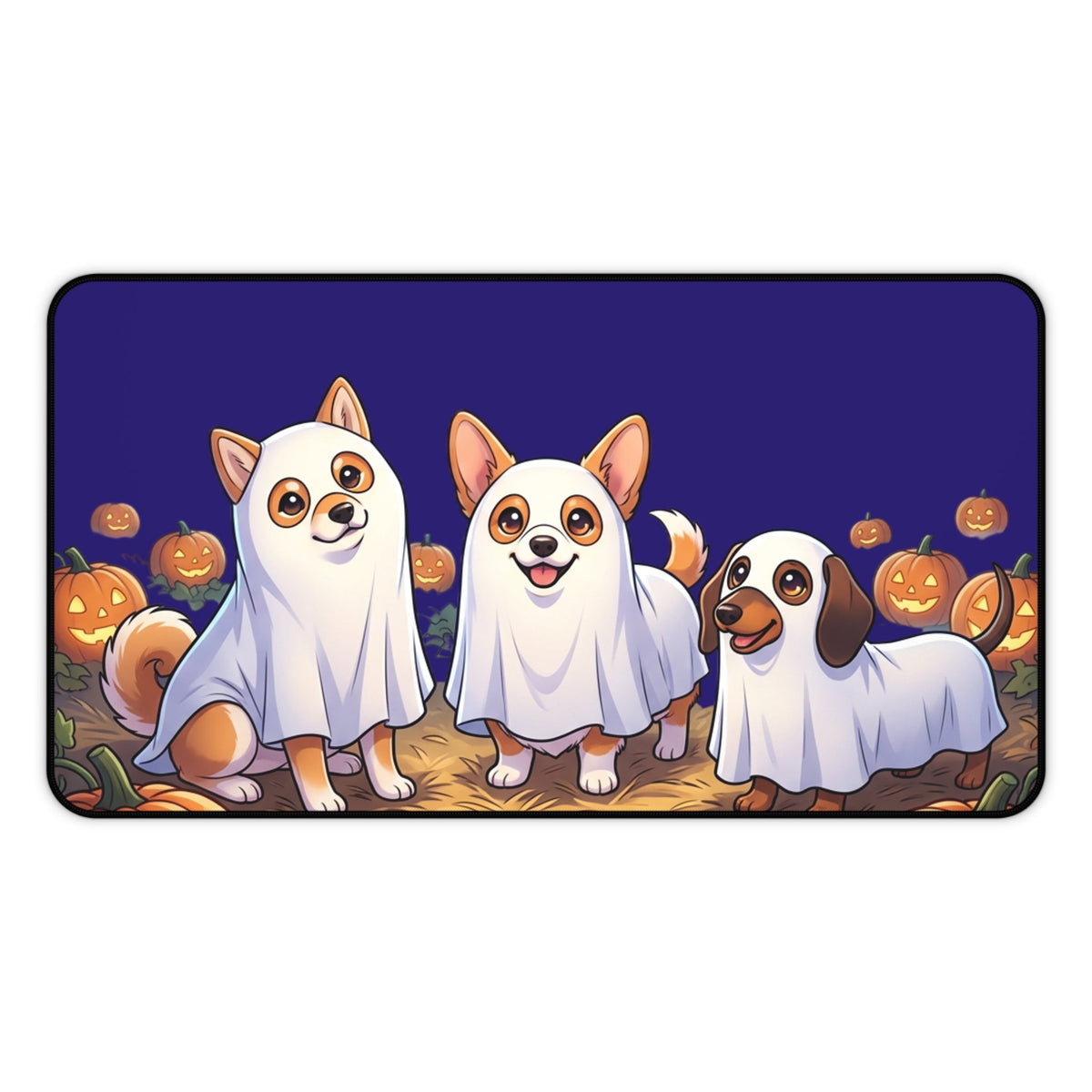 Halloween Shiba Corgi and Dachshund Ghosts Desk Mat, Cute Pumpkin Patch Mouse Pad - 12’’ × 22’’ - Home Decor