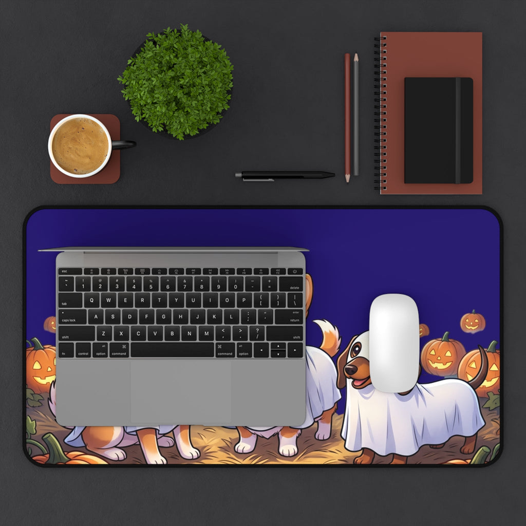 Halloween Shiba Corgi and Dachshund Ghosts Desk Mat, Cute Pumpkin Patch Mouse Pad - Home Decor
