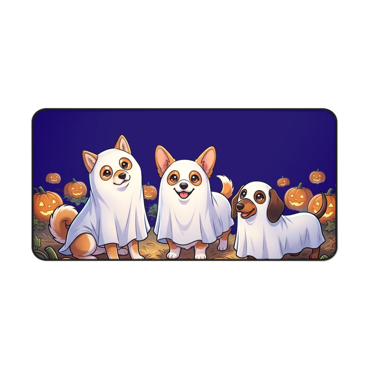 Halloween Shiba Corgi and Dachshund Ghosts Desk Mat, Cute Pumpkin Patch Mouse Pad - 16’’ × 32’’ - Home Decor