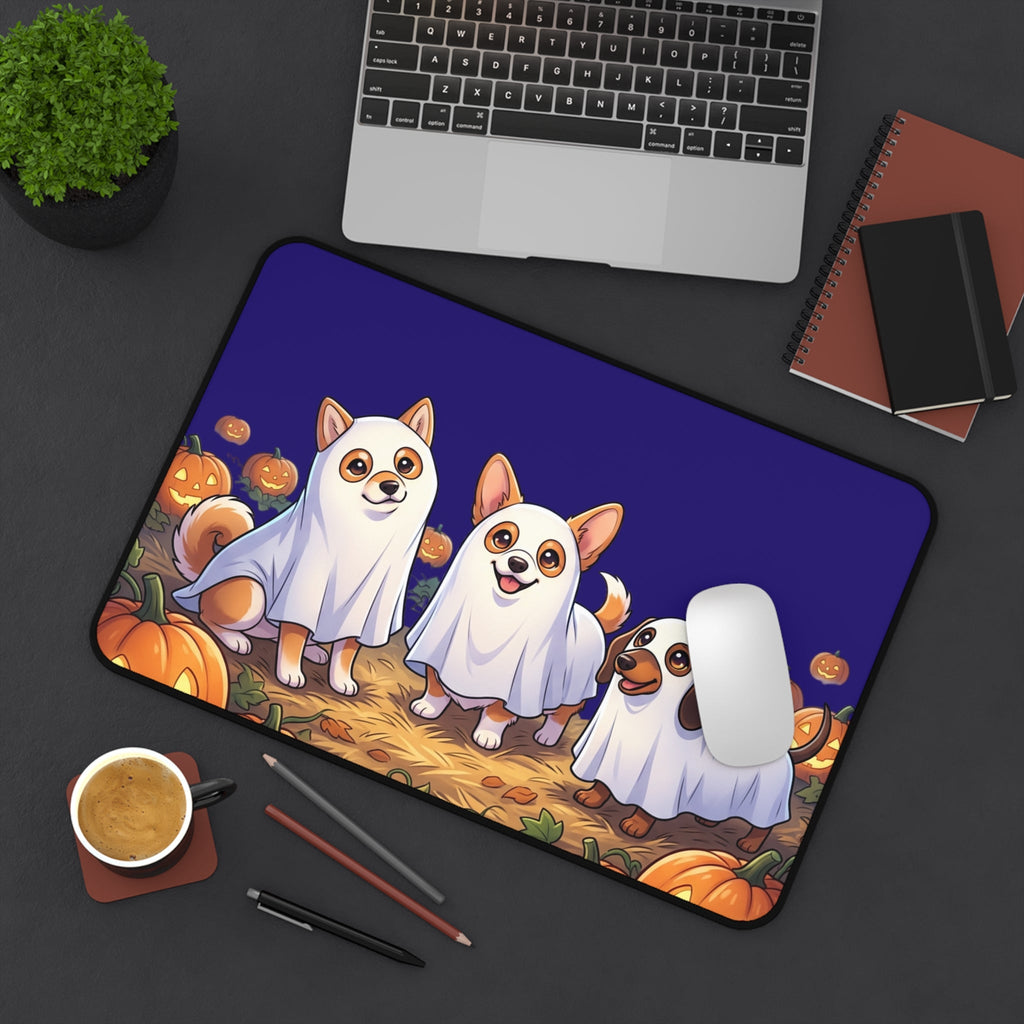 Halloween Shiba Corgi and Dachshund Ghosts Desk Mat, Cute Pumpkin Patch Mouse Pad - 12’’ × 18’’ - Home Decor