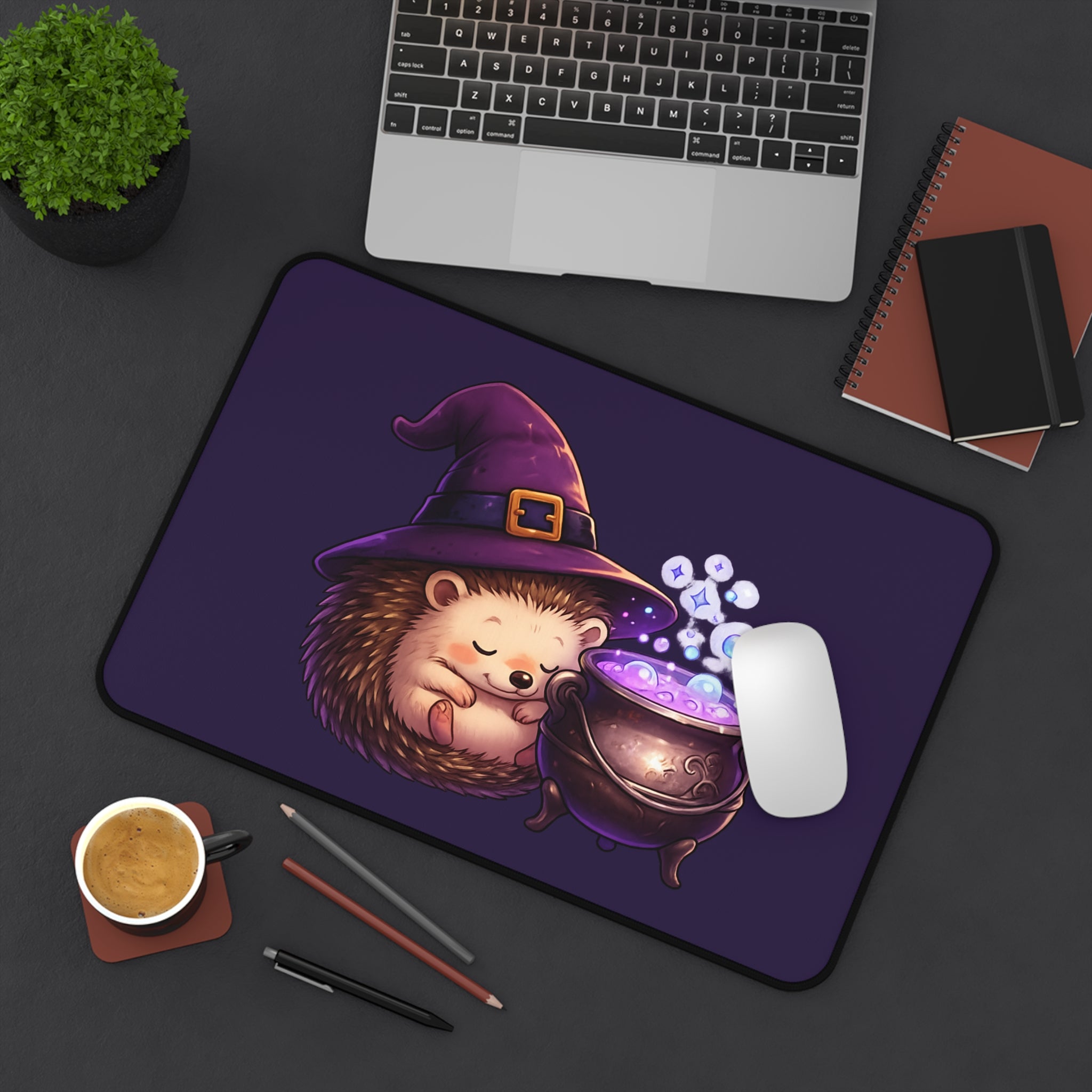 Hedgehog Witch Desk Mat - 12’’ × 18’’ - Home Decor