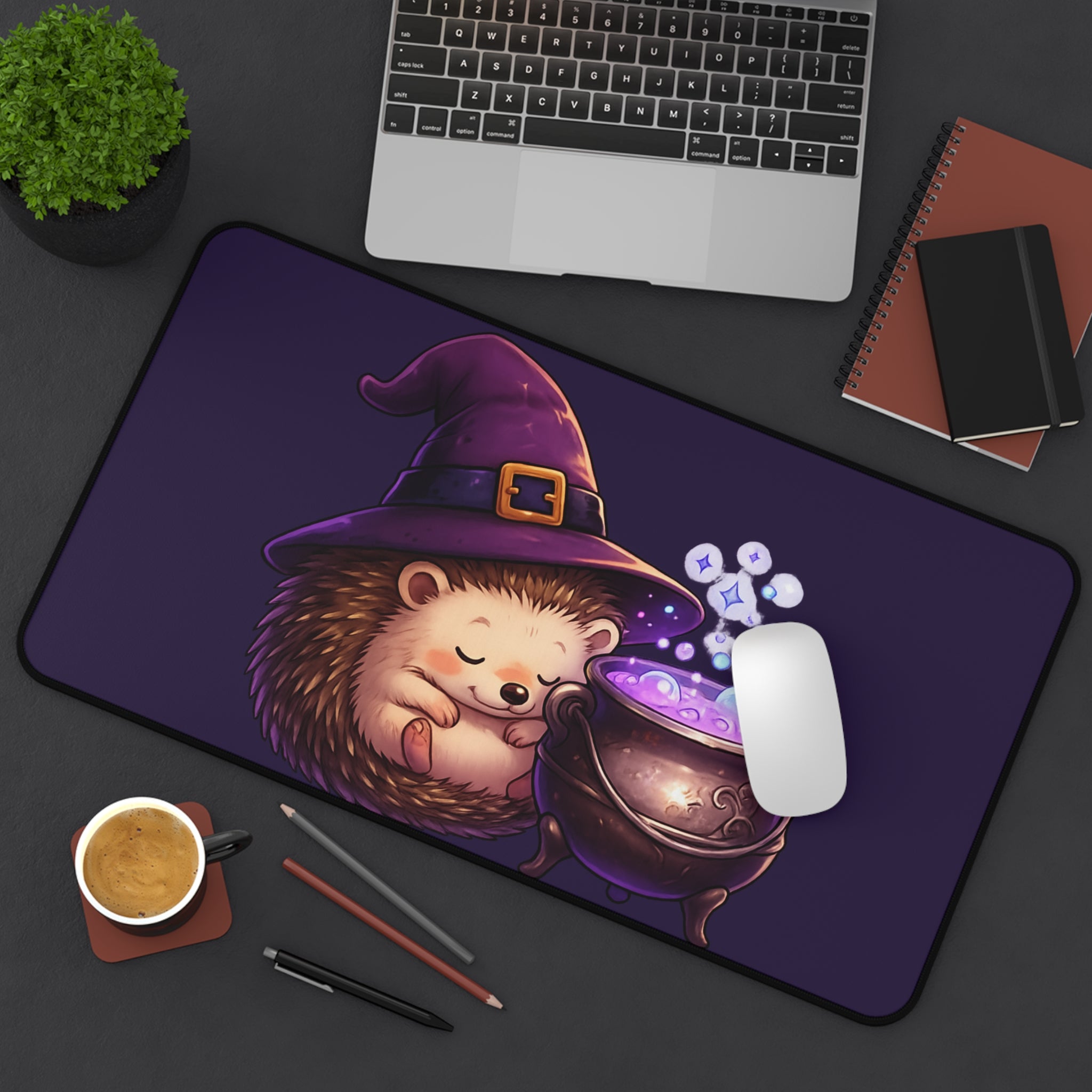 Hedgehog Witch Desk Mat - Home Decor