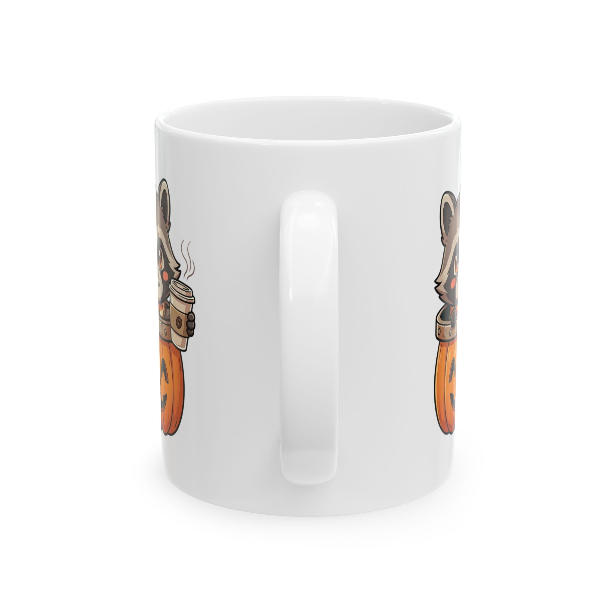 Raccoon on Pumpkin Ceramic Mug, Cute Spooky Fall Coffee Cup (11oz 15oz) - Mug