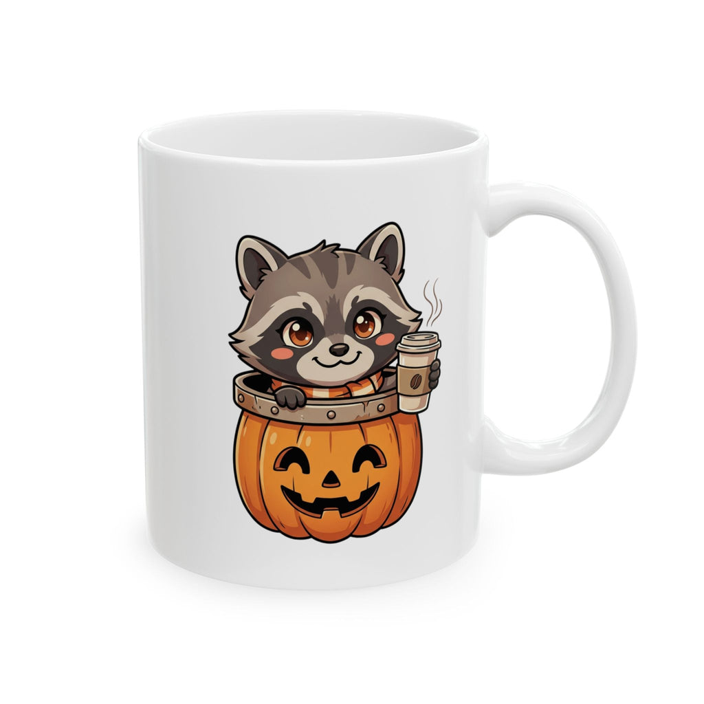 Raccoon on Pumpkin Ceramic Mug, Cute Spooky Fall Coffee Cup (11oz 15oz) - Mug