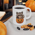 Raccoon on Pumpkin Ceramic Mug, Cute Spooky Fall Coffee Cup (11oz 15oz) - 11oz - Mug