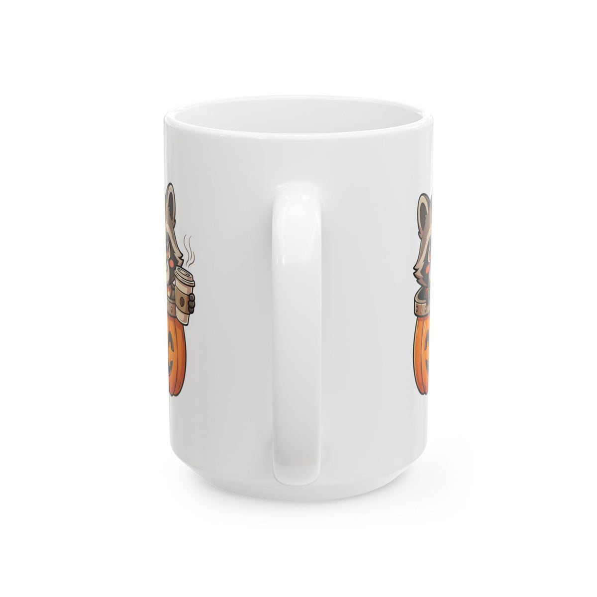 Raccoon on Pumpkin Ceramic Mug, Cute Spooky Fall Coffee Cup (11oz 15oz) - Mug