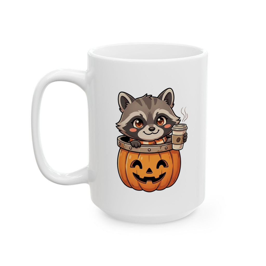 Raccoon on Pumpkin Ceramic Mug, Cute Spooky Fall Coffee Cup (11oz 15oz) - Mug