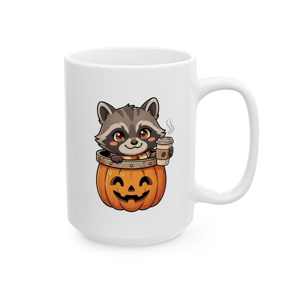 Raccoon on Pumpkin Ceramic Mug, Cute Spooky Fall Coffee Cup (11oz 15oz) - Mug