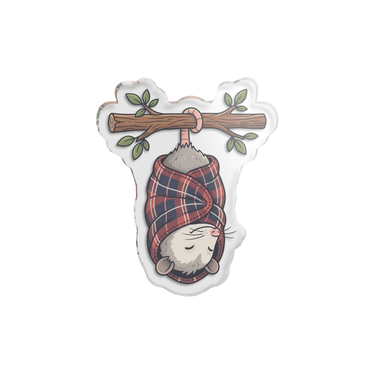 Sleeping Opossum Acrylic Statue, Plaid-Wrapped Freestanding 5’’ Decor - 5’’ x 5’’ / Transparent - Home Decor
