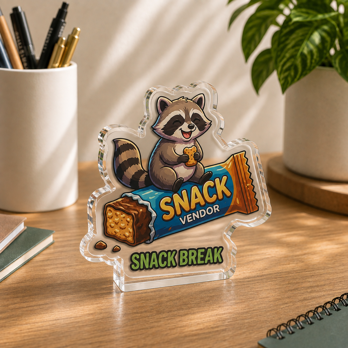 Snack Break Raccoon Acrylic Statue - 5’’ x 5’’ / Transparent - Home Decor