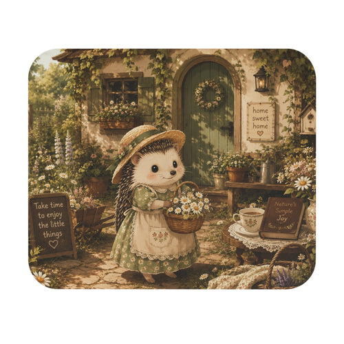 ’Take Time to Enjoy the Little Things’ Mouse Pad - Cute Hedgehog Cottage Core - 9’’ × 8’’ / Rectangle - Home Decor