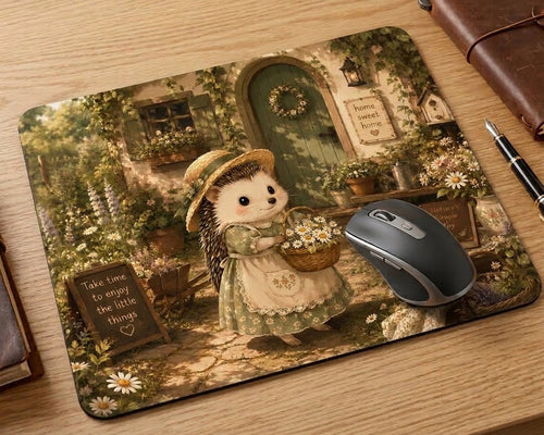 ’Take Time to Enjoy the Little Things’ Mouse Pad - Cute Hedgehog Cottage Core - 9’’ × 8’’ / Rectangle - Home Decor